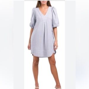 Cynthia Rowley / Light Blue V-Neck Linen Blend Puff Sleeve Dress Size S
